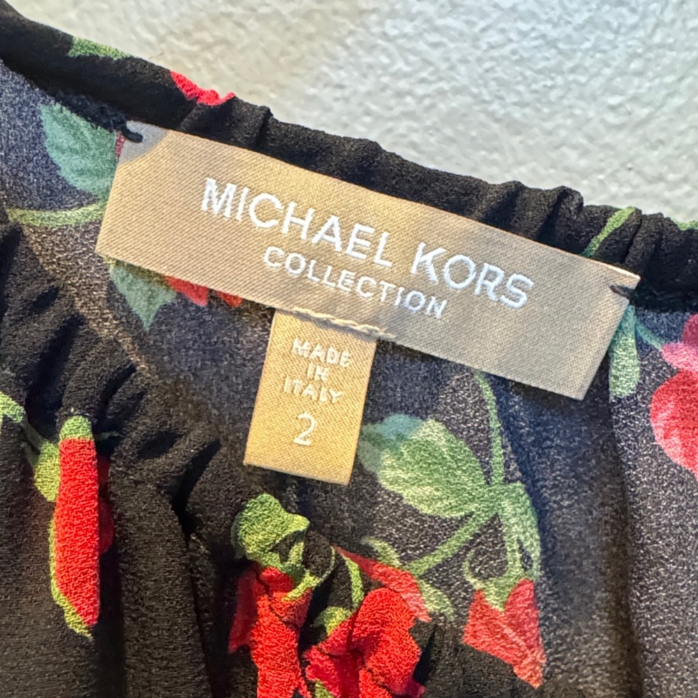 MICHAEL KORS Collection Rose Silk Georgette Crepe Tie Neck Dress 2 like new - Picture 2 of 5